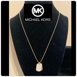 Authentic Michael Kors mini dog tag necklace with crystals on 18" chain